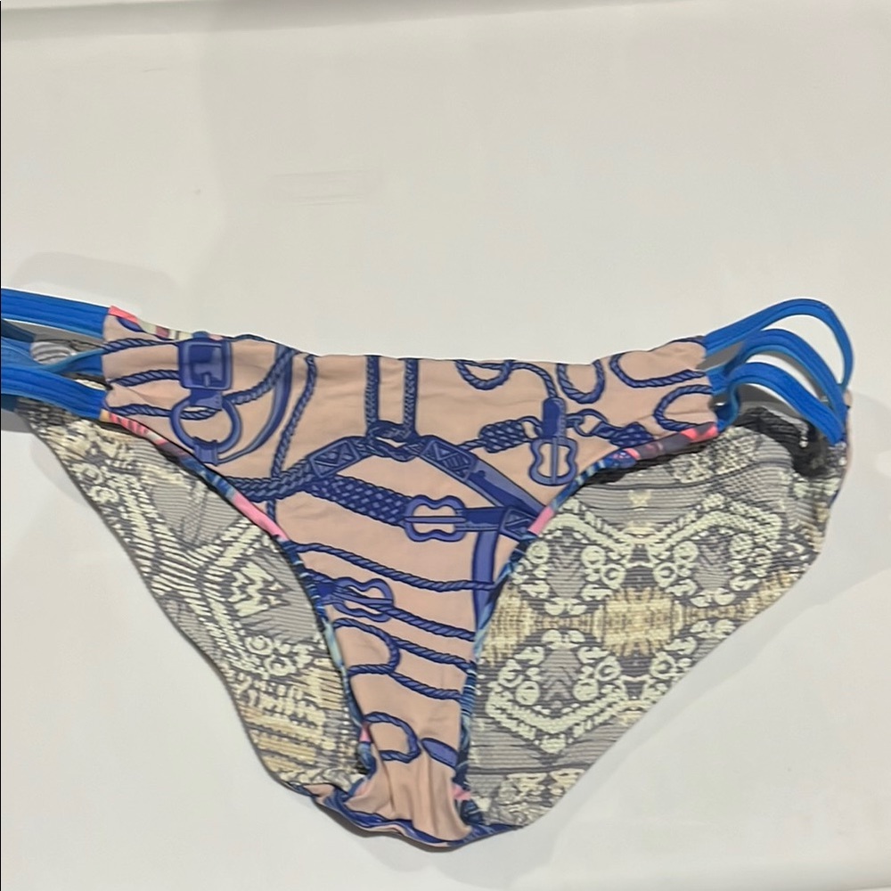 Maaji Blue and Beige Patterned Women's Bikini Bottom